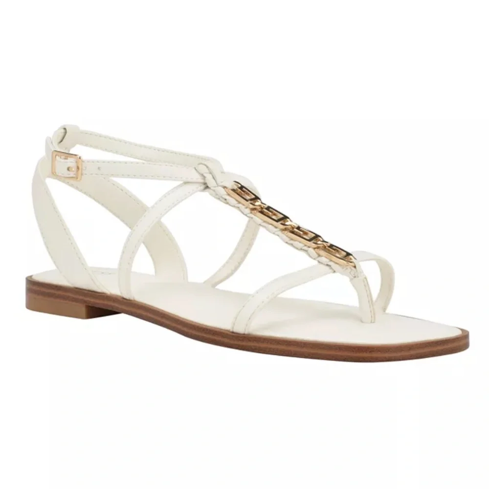 GUESS Women's Raima Branded T-Strap Flat Sandals size 8 - Picture 1 of 8